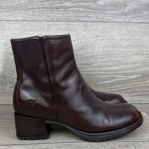 Timberland 8726 Women's Sz 7M Dark Brown Inside Zip Chunky Heel Y2K Ankle Boots